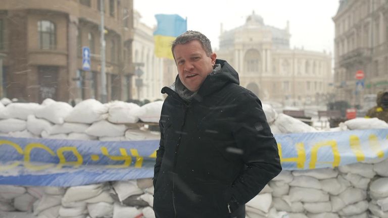 Sky News&#39; Nick Martin was on the streets of a normally bustling Odesa, a city now eerily silent with barricades on every street corner.