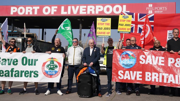 In Liverpool, demonstrators gathered outside the port in Seaforth