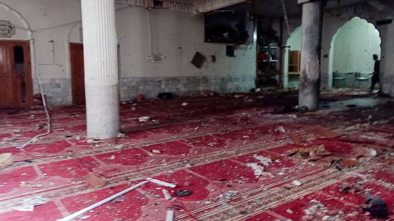 A general view of the prayer hall after a bomb blast inside a mosque during Friday prayers in Peshawar, Pakistan, March 4, 2022. REUTERS/Fayaz Aziz
