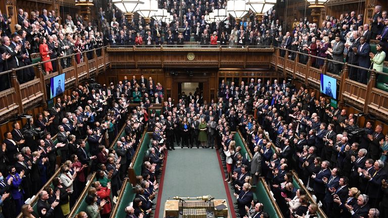 Mr Zelenskyy received a standing ovation. Pic: UK Parliament/Jessica Taylor