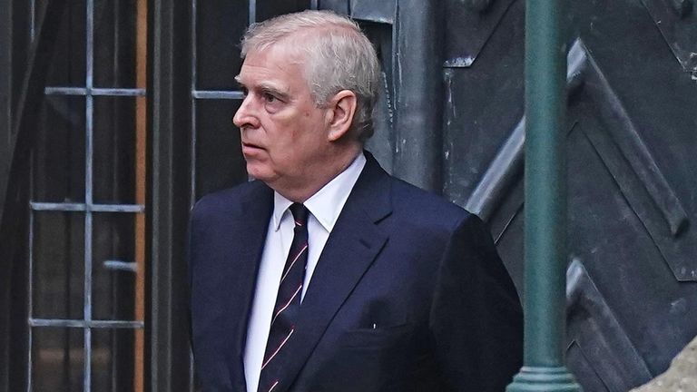 The Duke of York leaving after a Service of Thanksgiving for the life of the Duke of Edinburgh, at Westminster Abbey in London. Picture date: Tuesday March 29, 2022.