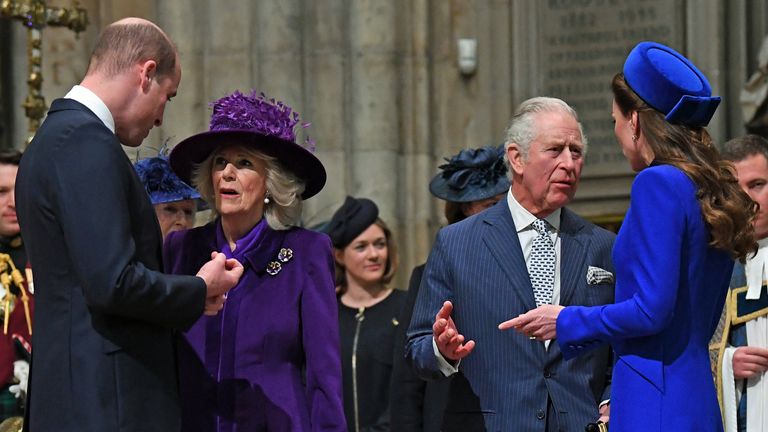 (left to right) The Duke of Cambridge, the Duchess of Cornwall, the Prince of Wales and the Duchess of Cambridge arriving at the Commonwealth Service at Westminster Abbey in London on Commonwealth Day. Picture date: Monday March 14, 2022.
