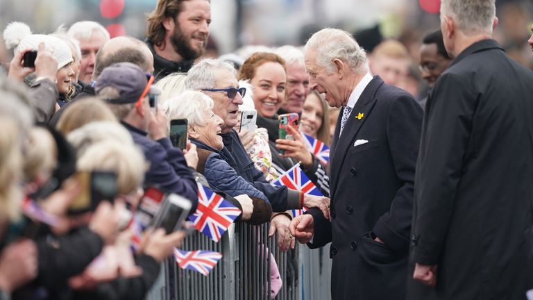 The Prince of Wales meeting the public as he arrives on Southend seafront to unveil a new eco-friendly Pier Train and attend a reception for volunteers and community leaders at Sands By The Sea Restaurant. Picture date: Tuesday March 1, 2022.
