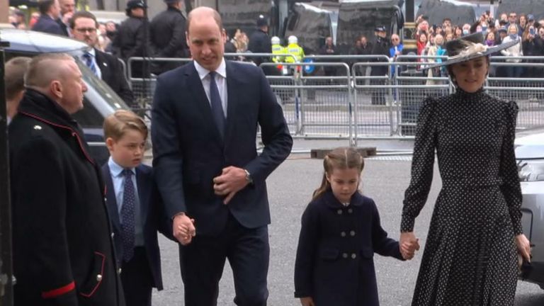 The Duke and Duchess of Cambridge arrive at Westminster Abbey for Prince Philips memorial service
