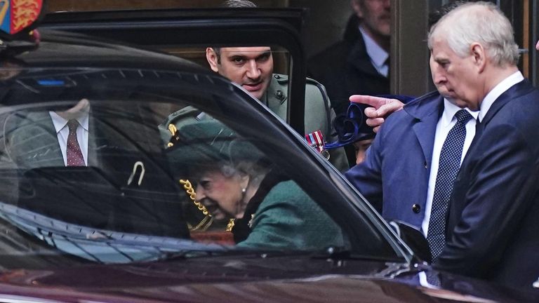 Queen Elizabeth II and the Duke of York leaving after a Service of Thanksgiving for the life of the Duke of Edinburgh, at Westminster Abbey in London. Picture date: Tuesday March 29, 2022.
