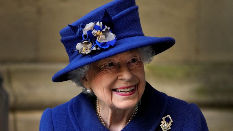 FILE PHOTO: Britain&#39;s Queen Elizabeth leaves after a Service of Thanksgiving to mark the Centenary of the Royal British Legion at Westminster Abbey, London, Britain October 12, 2021. Frank Augstein/Pool via REUTERS/File Photo
