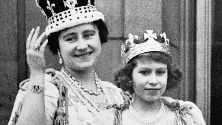 The Queen Mother with her eldest daughter Princess Elizabeth on the balcony of Buckingham Palace, after the coronation of King George VI in 1937
