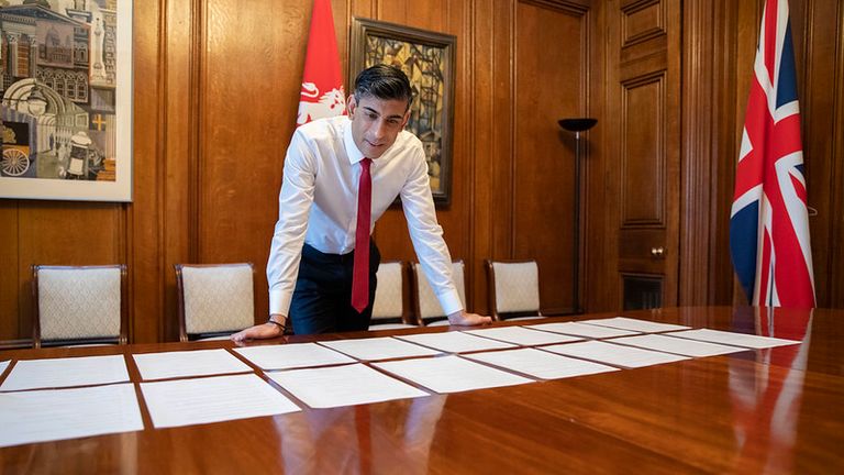 The Chancellor Rishi Sunak runs through his Spring Statement speech in his offices in 11 Downing Street

