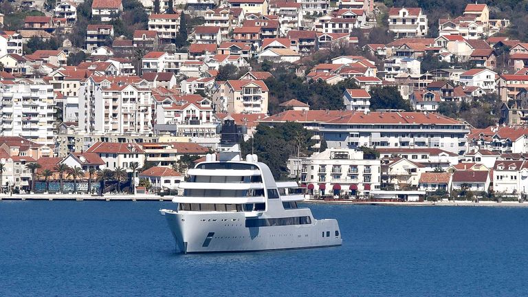 A view of Russian metals and petroleum magnate Roman Abramovich&#39;s superyacht Solaris anchored in Tivat, Montenegro (pic: AP)