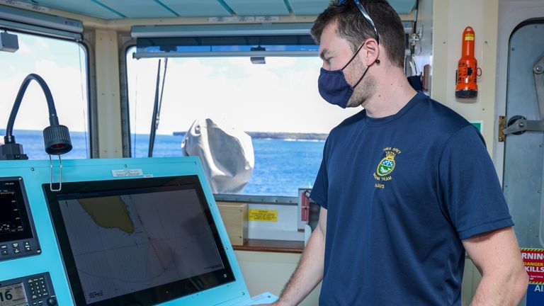 Lieutenant Micheal Royle is working as part of a government project to check the chart positions of British Oversea Territories around the world. Pic Royal Navy