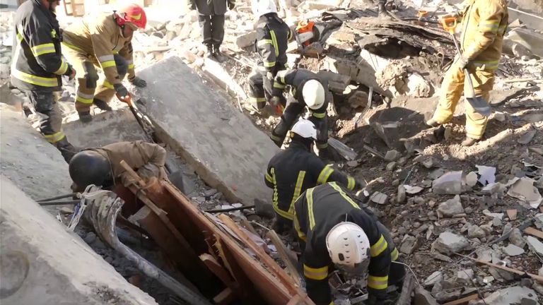 Rescue workers were alerted of a survivor under the rubble of a destroyed building in Kharkiv by a phone call for help.