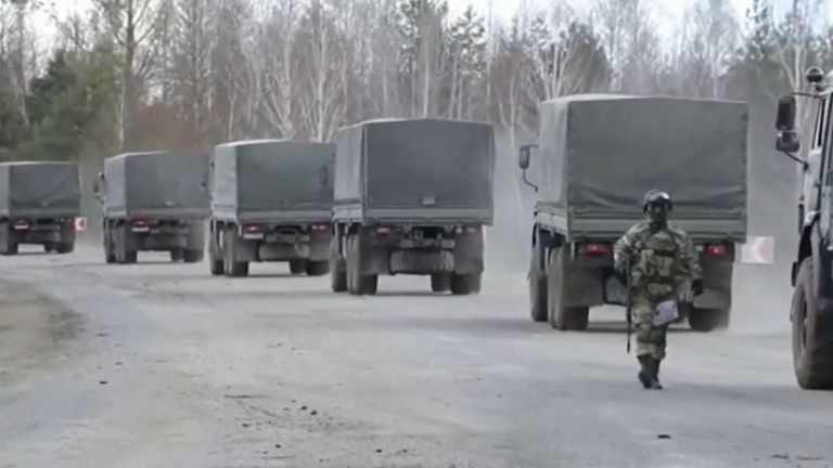 Russian Defence Ministry releases video claiming to show its military convoy in Kyiv region
