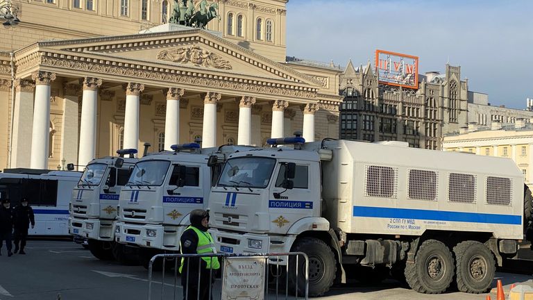 Police vehicles outside the Bolshoi theatre