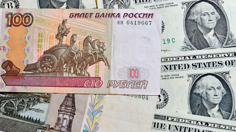 The rouble has lost around 50% of its value against the dollar since the start of the year. Pic: AP