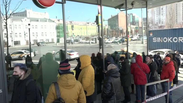 Russians in a queue in Moscow