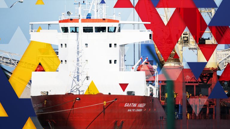 Russian cargo ship Baltic Leader is seen after it was diverted for allegedly violating EU-imposed sanctions on Moscow over the invasion of Ukraine, in the port of Boulogne-sur-Mer, France, February 26, 2022. REUTERS/Pascal Rossignol