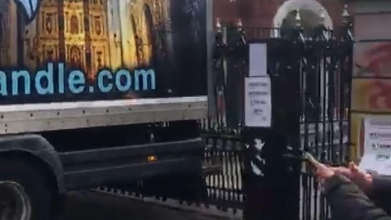 Truck crashes into gates of Russian embassy in Dublin as the Russian war in Ukraine continues.