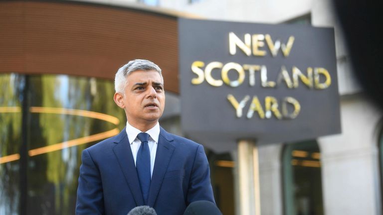Mayor of London Sadiq Khan speaks to media at New Scotland Yard, following the death of a police officer, in London, Friday, Sept. 25, 2020
PIC:AP
