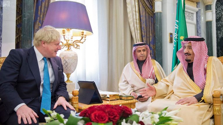 Boris Johnson previously met with Saudi King Salman in Riyadh, Saudi Arabia