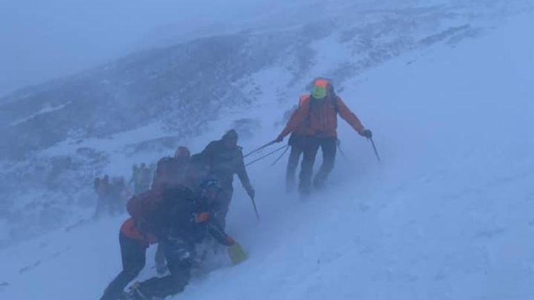 Volunteers from Lochaber Mountain Rescue Team on Ben Nevis, where one person has died and others injured.