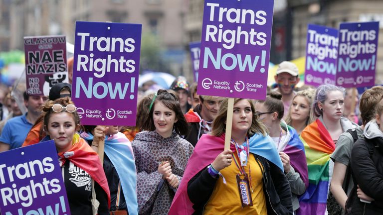 Trans rights protesters at the 2017 Pride Glasgow parade
