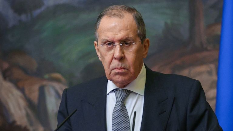 FILE IMAGE - Russia&#39;s Foreign Minister Sergei Lavrov attends a news conference following talks with Syria&#39;s Foreign Minister Faisal Mekdad in Moscow, Russia February 21, 2022. Russian Foreign Ministry/Handout via REUTERS ATTENTION EDITORS - THIS IMAGE HAS BEEN SUPPLIED BY A THIRD PARTY. MANDATORY CREDIT. NO RESALES. NO ARCHIVES.?