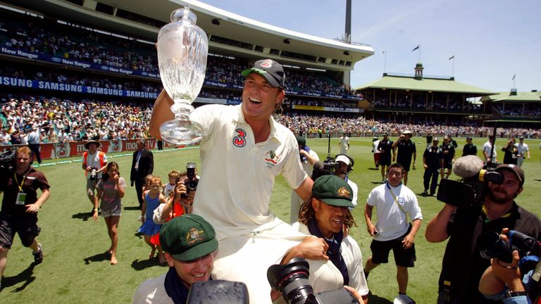 Shane Warne pictured after Australia won the 2006-07 Ashes series against England 5-0. Picture: Action Pictures