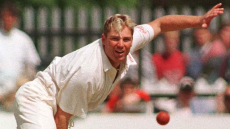 Australia&#39;s Shane Warne in action during the Tetley Bitter Challenge match against Gloucestershire in Bristol.
Read less
Picture by: Barry Batchelor/PA Archive/PA Images
Date taken: 28-May-1997