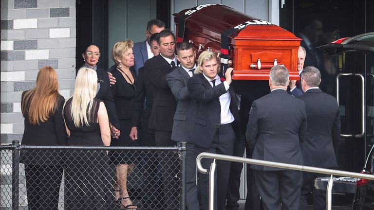 Shane Warne&#39;s son Jackson was among those carrying the coffin