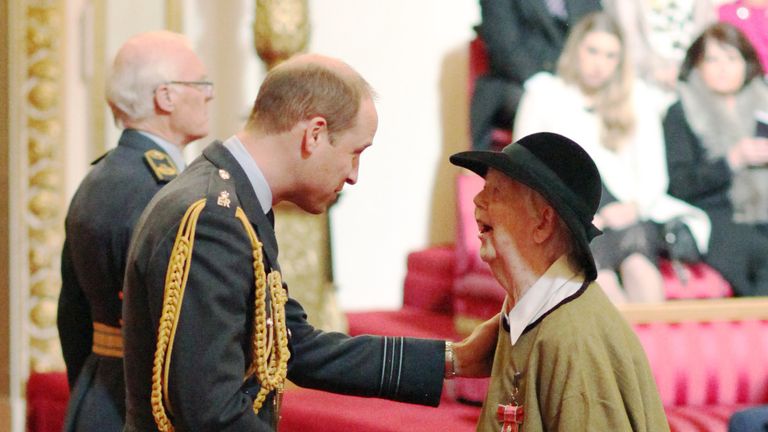 File photo dated 28/02/17 of author and illustrator Shirley Hughes from London receiving a CBE (Commander of the Order of the British Empire) from the Duke of Cambridge at Buckingham Palace. Childrens author and illustrator Shirley Hughes has died at the age of 94, her family has said. Issue date: Wednesday March 2, 2022.

