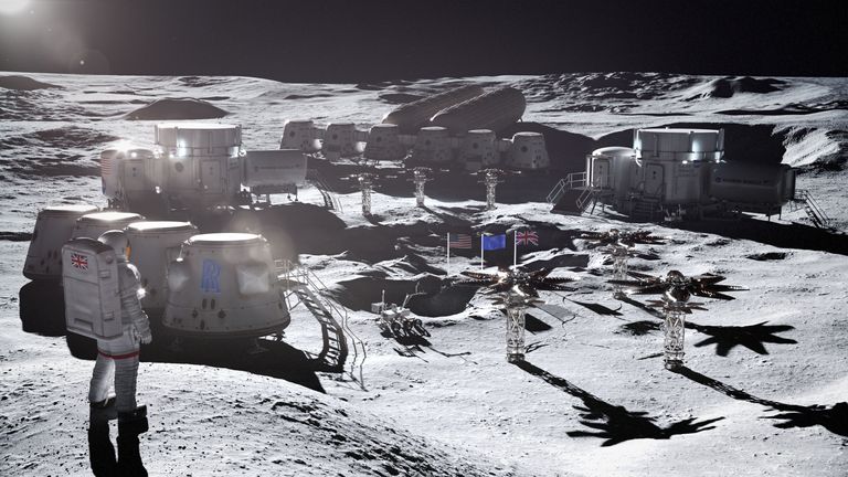 Undated artist impression issued by Rolls Royce of a space colony. British space technology could help develop a power station in space, create a robot to hunt for oxygen and water in Moon rocks, and tackle issues like the delay in communication between Earth and Mars. Issue date: Monday March 14, 2022.