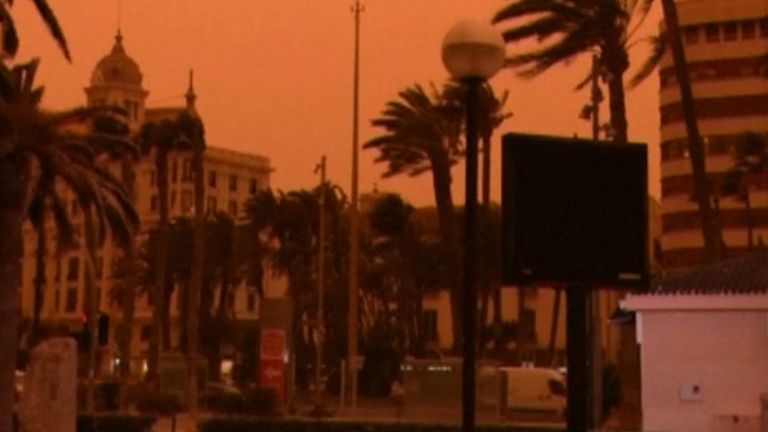The skies in parts of Spain were turned red as a Sharan dust storm blew across the country. Heavy winds are also forecasted for the eastern coast of the nation.
