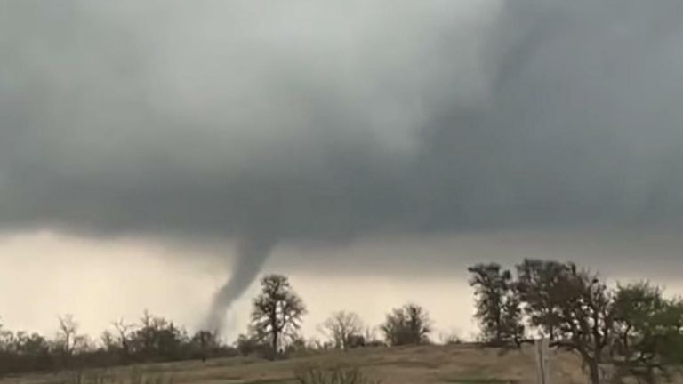 A funnel cloud is spotted in a storm in Texas