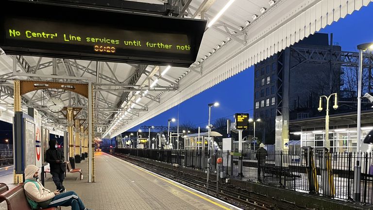 An empty Central Line platform at Ealing Broadway Station in London during a strike by members of the Rail, Maritime and Transport union (RMT). Picture date: Tuesday March 1, 2022.

