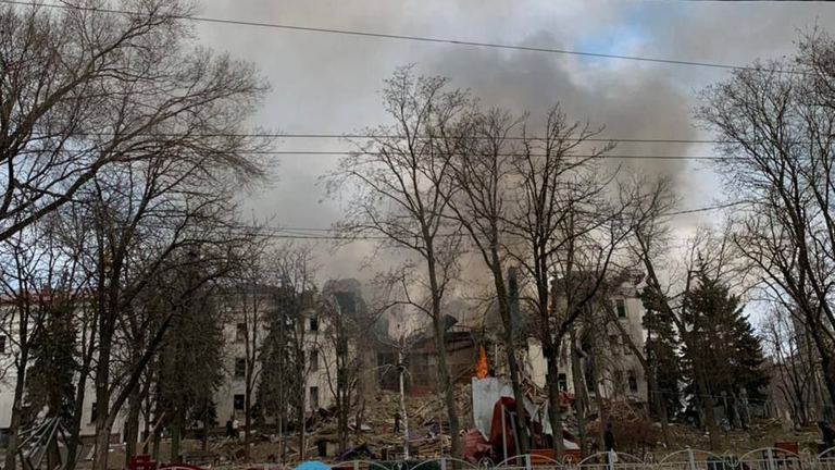 Mariupol theatre where &#39;hundreds of people sheltering&#39; bombed by Russian forces, officials claim.