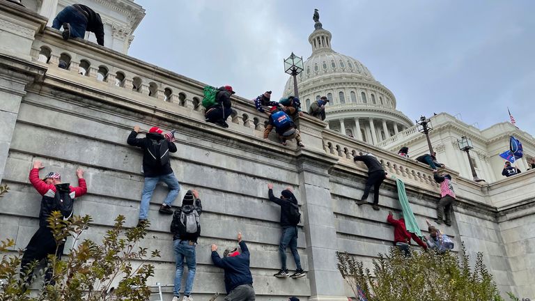 The United States Capitol Building in Washington, D.C. was breached by thousands of protesters during a "Stop The Steal" rally in support of President Donald Trump during the worldwide coronavirus pandemic. The demonstrators were protesting the results of the 2020 United States presidential election where Donald Trump was defeated by Joe Biden.