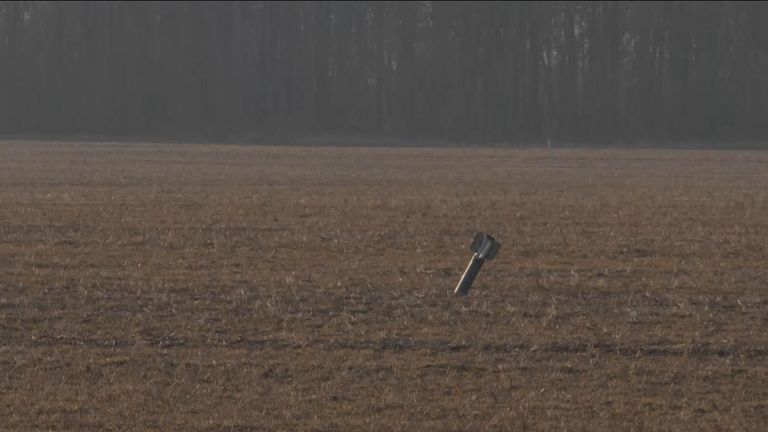 A cluster bomb in Chernihiv, Ukraine 
