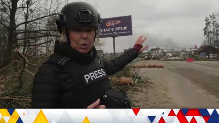 Sky's Alex Crawford reports from Irpin as dozens of civilians are evacuated from shelling 