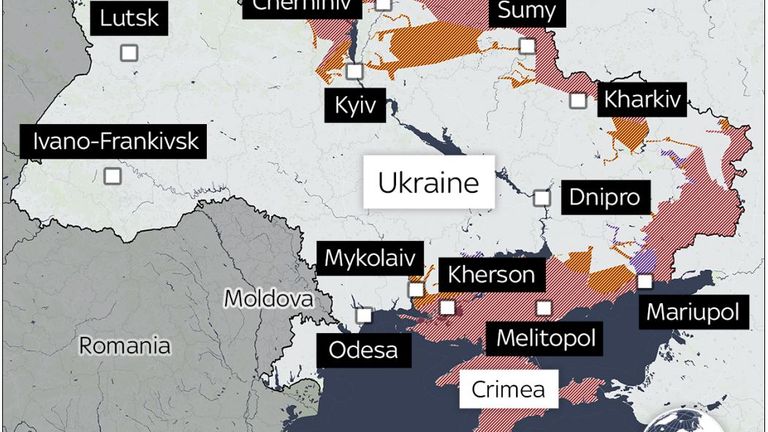  A map showing occupied Ukrainian city Melitopol 