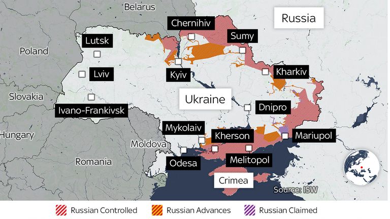 Ukraine map 22 March 2022