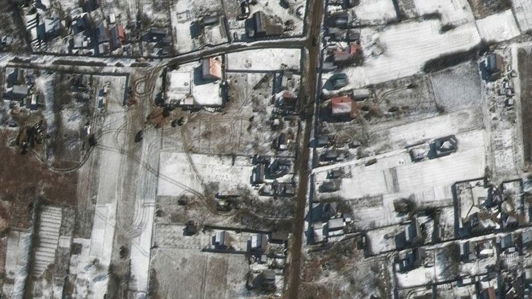 Russian troops and equipment deployed in Ozera, Ukraine, in one of the latest satellite images supplied by Maxar Technologies