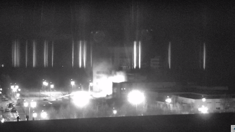 This image appears to show the fire at the nuclear power plant. Pic: YouTube/ Zaporizhzhia power plant