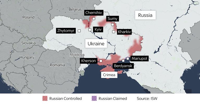 Areas of Russian control as of Tuesday night