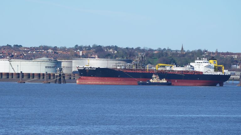 The German flagged Seacod oil tanker moored at Birkenhead Docks near the Stanlow Oil Refinery