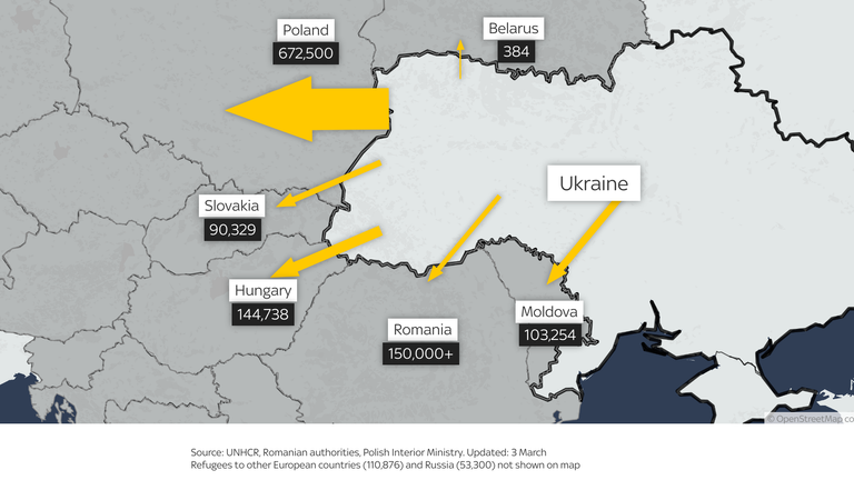 A map of where Ukrainian refugees have fled