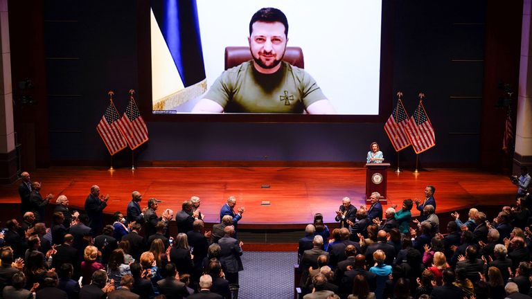 Ukrainian President Volodymyr Zelenskyy delivers a virtual address to Congress at the Capitol
