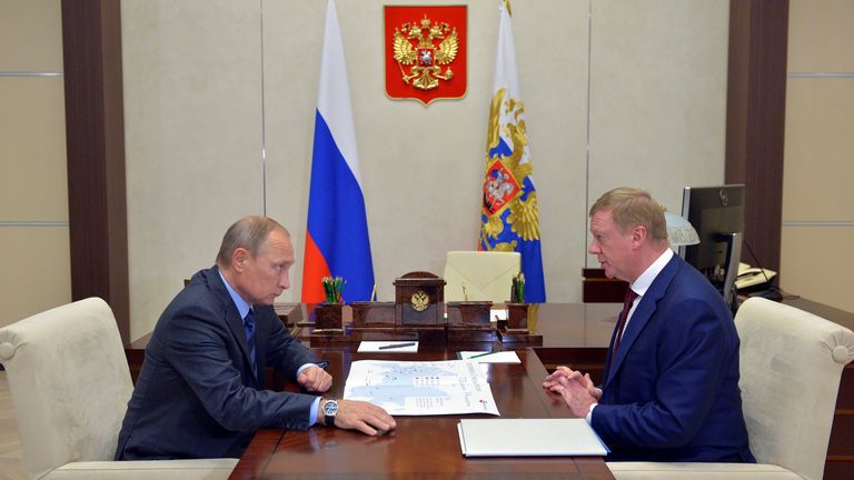 Russian President Vladimir Putin with Anatoly Chubais in Moscow, Russia, in November 2016