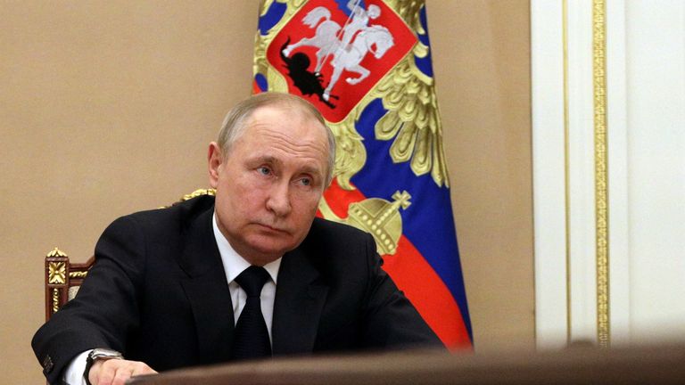 Russian President Vladimir Putin attends a meeting with government members via a video link in Moscow, Russia March 10, 2022. Sputnik/Mikhail Klimentyev/Pic: Kremlin via REUTERS