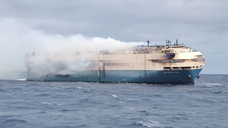 The cargo ship caught fire two weeks ago