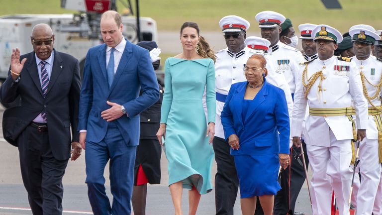 The Duke and Duchess of Cambridge arrive at Lynden Pindling International Airport, in Nassau, Bahamas, on day six of their tour of the Caribbean on behalf of the Queen to mark her Platinum Jubilee. Picture date: Thursday March 24, 2022.